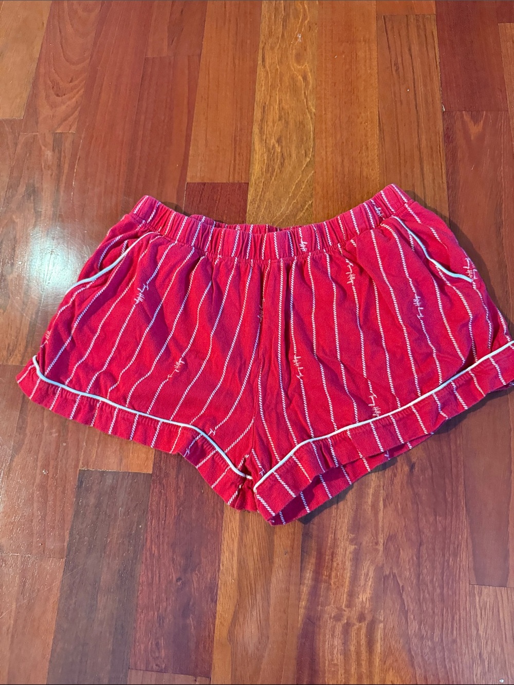 Tommy Hilfiger Red Striped Sleepwear Shorts with White Piping and Pockets